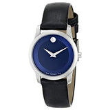 Movado Museum Black Leather Blue Dial Quartz Watch for Women - 606611