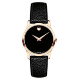 Movado Museum Black Leather Black Dial Quartz Watch for Women - 607061