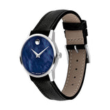  | Movado Museum Classic Black Leather Strap Blue Mother of Pearl Dial Quartz Watch for Women - Movado 0607422 | Watches | Movado | OneHub