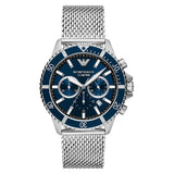 Emporio Armani Diver Silver Stainless Steel Mesh Blue Dial Quartz Watch for Men- AR11587