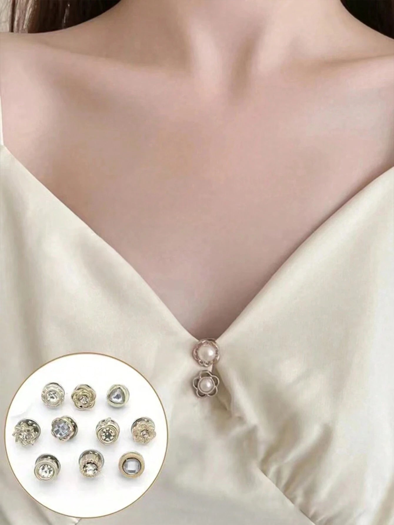  | SHEIN 10pcs Anti Slip Buckle, Rhinestone Brooch Pin, No Sewing Needed, Detachable Buckle For Collar Fixing Valentine's Day School | Buckle | Shein | OneHub