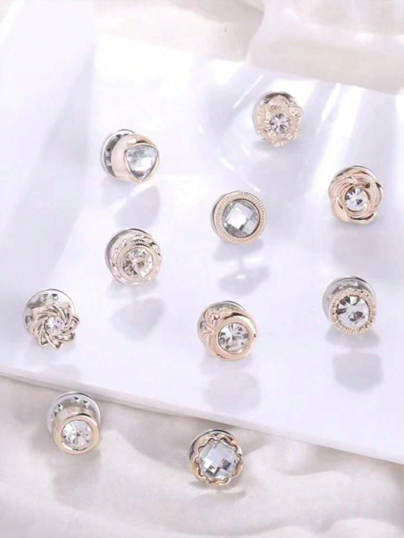  | SHEIN 10pcs Anti Slip Buckle, Rhinestone Brooch Pin, No Sewing Needed, Detachable Buckle For Collar Fixing Valentine's Day School | Buckle | Shein | OneHub