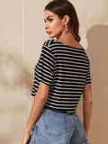  | SHEIN EZwear V-neck Striped Crop Tee | T-shirt | Shein | OneHub