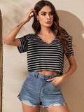  | SHEIN EZwear V-neck Striped Crop Tee | T-shirt | Shein | OneHub