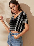  | SHEIN EZwear V-neck Striped Crop Tee | T-shirt | Shein | OneHub