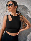 SHEIN SXY Asymmetrical Neck Rib-knit Crop Top