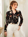 SHEIN Floral Print Notch Neck Blouse