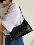 SHEIN Crocodile Embossed Shoulder Bag, Fashion Retro Zipper Bag Casual Waterproof Handbag