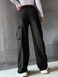 SHEIN EZwear Solid High Waist Flap Pocket Cargo Pants