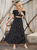  | SHEIN VCAY Square Neck Allover Print Shirred Puff Sleeve Crop Top & Polka Dot Print Skirt | Top and Pant Set | Shein | OneHub