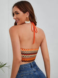 SHEIN WYWH Geo Pattern Backless Crop Halter Top