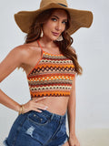 SHEIN WYWH Geo Pattern Backless Crop Halter Top