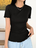 SHEIN DAZY Lettuce Trim Ribbed Knit Tee