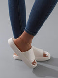 SHEIN Fashion White Slippers For Women, Minimalist Single Band Slides