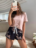 SHEIN Floral Print Tie Front PJ Set