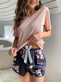 SHEIN Floral Print Tie Front PJ Set