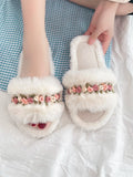 SHEIN Flower Decor Fluffy Bedroom Slippers