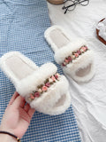 SHEIN Flower Decor Fluffy Bedroom Slippers