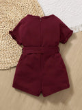 SHEIN Baby Frill Trim Belted Romper