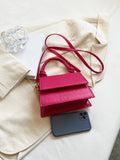 SHEIN Mini Crocodile Embossed Neon Pink Flap Square Bag