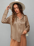 SHEIN Clasi Satin Solid Button Up Shirt