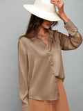 SHEIN Clasi Satin Solid Button Up Shirt