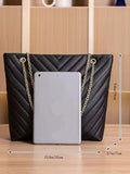 SHEIN Trendy Chain Tote Bag, Women's Large Capacity Shoulder Bag, Simple Solid Color Handbag Chevron Chain Shoulder Tote Bag