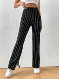 SHEIN EZwear Striped Print Split Hem Pants