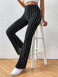 SHEIN EZwear Striped Print Split Hem Pants