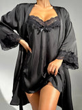  | SHEIN Contrast Lace Satin Slip Night Dress & Belted Robe PJ Set | Lingerie | Shein | OneHub