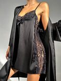  | SHEIN Contrast Lace Satin Slip Night Dress & Belted Robe PJ Set | Lingerie | Shein | OneHub