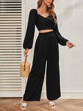  | SHEIN Mulvari Lantern Sleeve Shirred Back Crop Top & Pants Set | Top and Pant Set | Shein | OneHub