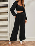  | SHEIN Mulvari Lantern Sleeve Shirred Back Crop Top & Pants Set | Top and Pant Set | Shein | OneHub