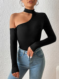 SHEIN Privé Asymmetrical Neck Slim Fit Bodysuit