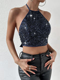  | SHEIN BAE 1pc Tie Backless Sequin Halter Top | Top | Shein | OneHub