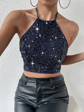  | SHEIN BAE 1pc Tie Backless Sequin Halter Top | Top | Shein | OneHub