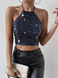  | SHEIN BAE 1pc Tie Backless Sequin Halter Top | Top | Shein | OneHub