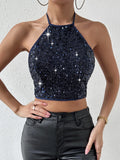  | SHEIN BAE 1pc Tie Backless Sequin Halter Top | Top | Shein | OneHub