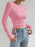 SHEIN EZwear Drawstring Side Ribbed Knit Tee