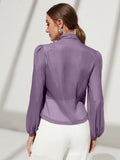 SHEIN Modely Solid Surplice Front Lantern Sleeve Blouse