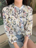 SHEIN DAZY Floral Print Button Front Lantern Sleeve Blouse