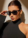 SHEIN 1pair Women Vintage Square Cat Eye Frame Black shades Fashion Glasses For Daily Life