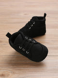 SHEIN Baby Lace Up Front Sneakers, Sporty Black Fabric Skate Shoes