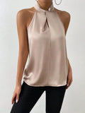  | SHEIN Frenchy Solid Satin Halter Neck Blouse | Tee | Shein | OneHub