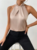  | SHEIN Frenchy Solid Satin Halter Neck Blouse | Tee | Shein | OneHub