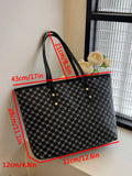 SHEIN Large Shoulder Tote Bag Geometric Pattern Studded Decor