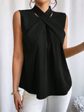 SHEIN Privé Solid Criss Cross Halter Neck Sleeveless Blouse