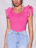 SHEIN Privé Ruffle Trim Solid Tee