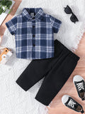  | SHEIN Baby Boy Plaid Print Shirt & Pants Set | Dress | Shein | OneHub