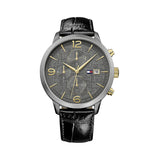 Tommy Hilfiger Liam Black Leather Strap Grey Dial Chronograph Quartz Watch for Men - 1710357